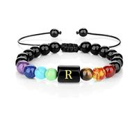 DAIJES Bracciale con coulisse da 26 lettere, da uomo, retrò, per coppia, regalo, perline di pietra, braccialetto-R-19cm