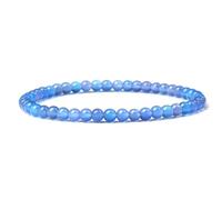 DAIJES Bracciale con perline in pietra naturale da 4 mm, da uomo, retrò, semplice, versatile, elastico, in corda, agata blu, 19 cm