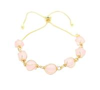 DAIJES Braccialetto di perline rotonde di cristallo a sette pietre, bracciale in oro placcato in rame, gioielli etnici semplici per le mani - quarzo rosa