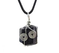 DAIJES Ciondolo in ossidiana naturale irregolare placcato oro e argento con diamanti incastonati, minerale grezzo elettrico di tormalina nera, avvolgimento di filo
