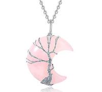 DAIJES Collana con ciondolo a forma di albero della vita con luna e ametista in pietra naturale Collana fai da te con cristallo avvolto, polvere di cristallo + catena
