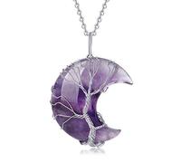 DAIJES Collana con ciondolo a forma di albero della vita con luna e ametista in pietra naturale Collana fai da te con cristallo avvolto, ametista + catena