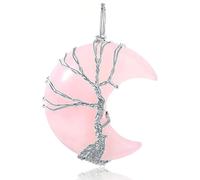 DAIJES Collana con ciondolo in cristallo rosa con filo di rame e pietra naturale, accessori per gioielli fai da te, albero della vita - cristallo rosa