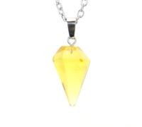 DAIJES Collana con pendente a colonna esagonale conica con superficie tagliata in cristallo di pietra naturale N631, argento + vetro giallo