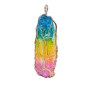 DAIJES Colonne di cristallo colorate avvolte attorno al filo di rame Albero della vita Pietra grezza Arcobaleno Colore fai da te Ciondolo Ornamento Collana, Ciondolo dorato