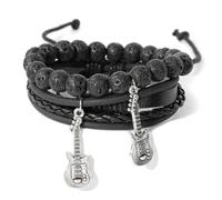 DAIJES Rock guitar multi-layer bracelet leather drawstring bracelet men's retro stone beaded elastic rope couple jewelry-KZ041