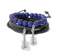 DAIJES Rock guitar multi-layer bracelet leather drawstring bracelet men's retro stone beaded elastic rope couple jewelry-KZ039