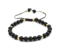 DAIJES Round Bead Bracelet Single Loop Amethyst Rose Quartz Buddha Bead Bracelet-Black Agate