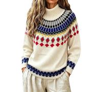 Daikascbny Pullover Donna Invernale Caldo Maglione Norvegese | Maglia a costine elasticizzate con disegno etnico nordico per una sensazione di calore duraturo nelle giornate fredde