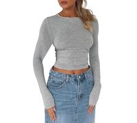 Daikascbny Top da Donna Sex Sportivo Maglia Slim Fit Casual Tinta Unita Slim Fit T-Shirt Donna Girocollo Crop Top Morbida Classico Elegante Maglia Donna T-Shirt Aderente Donna