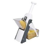 Daily-Max MAX-6021 Mandolina affettatrice regolabile e sicura, tagliaverdure multifunzionale per patate, cipolle, carote e frutta, lame integrate non esposte, spessore variabile. (Grigio)