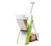 Daily-Max MAX-6021 Mandolina affettatrice regolabile e sicura, tagliaverdure multifunzionale per patate, cipolle, carote e frutta, lame integrate non esposte, spessore variabile. (Verde)