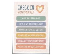 Daily Reminder Wall Art Check In with Yourself Inspirational Quote Positive Affirmation Canvas Print for Home Office Bathroom Self Care Decor(Framed,16x24inch(40x60cm))
