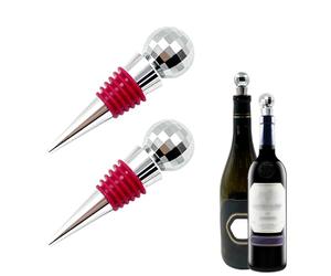 Daily Treasures 2 tappi per bottiglie di vino da discoteca, riutilizzabili, con sfera a specchio da discoteca, tappo in silicone per mantenere il vino fresco, per vino, champagne, prosecco, birra,