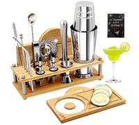 Daily Treasures Kit Professionale per Cocktail con Supporto Bambù - Shaker Boston 825ml, Accessori Bar Completi e Libro Ricette, Regalo per Appassionati di Mixology