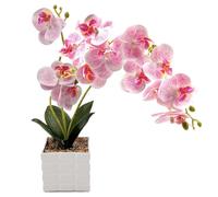 Daily Treasures Orchidea Artificiale in Vaso 50cm - 13 Fiori Finti con Steli Regolabili, Pianta Decorativa per Centrotavola Casa/Ufficio, Regalo Eleganza Senza Manutenzione (Bianco e Viola)