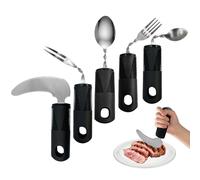 Daily Treasures Set Posate 5 Pezzi Adattabili,Coltello Bistecche Verticale&Forchette/Cucchiai Piegabili 180° per Mani con Disabilità, Posate Ponderate con Impugnatura Antiscivolo per Parkinson,Artrite