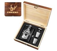 Daily Treasures Set Regalo in Legno con Fiaschetta Acciaio Inox 8oz - 2 Caliceini e Imbuto, Ideale per Matrimoni, Compleanni, Escursionismo, Regalo Uomo, Padre, Sposo