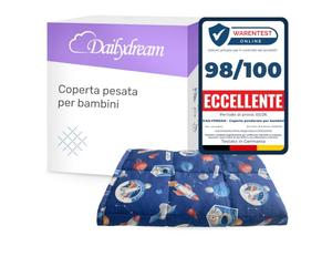Dailydream Coperta con Peso per Bambini | 104x150 | 3,2 kg | Motivo Space | in 100% Cotone | con Riempimento di Perle di Vetro | Coperta Pesante per Dormire | Coperta Ponderata | Coperta Terapeutica |