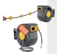 Daimann Avvolgitubo Aria Compressa Automatico 10m - Tubo in PVC Rinforzato (Pressione Max 24 Bar) - Supporto Girevole per Montaggio a Parete o Soffitto - Attacchi Rapidi Standard per Compressore