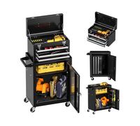 DAIMANN Carrello Porta Attrezzi da Officina con Serratura - 3 Cassetti e 3 Vani - Carrello Portautensili per Meccanici e Professionisti - Carrello in Metallo con Ruote in Gomma - 109x62x33,5cm Nero