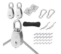 Daimann - Kit Carrucola per Sollevamento in Acciaio Inox 20 m con Puleggia a Rotazione 360°, Moschettoni e Ganci - Ideale per Fissaggio, Amache e Sollevamento Sicuro