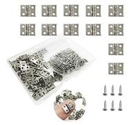 Daimay 50 pezzi Mini cerniere in rame puro Cerniere in ottone retrò con 200 pezzi di ricambio per unghie per scatola di legno Cassettiera per gioielli Accessori fai da te - Bianca 10 x 8 mm