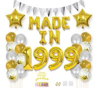 Daimay Happy 26 Birthday Balloon Banner Decorazioni Oro MADE IN 1999 Foglio di alluminio Lettere Palloncini Lattice Coriandoli Palloncini Triangolo Bandiera Forniture per feste Topper per torta per