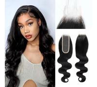 DaiMer 2 x 6 Lace Closure Body Wave Human Hair Trasparente 2 by 6 Lace Closure 14 pollici 100% brasiliano Vergine Unprocessed Free Part Human Hair Closure with Baby Hair Natural Color