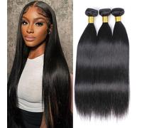 DaiMer Extension di capelli umani lisci (24, 26, 28), 100% capelli vergini brasiliani non trattati, 3 ciocche, colore nero naturale