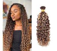 DaiMer Water Wave Bulk Human Hair for Boho Braids Human Braiding Hair No Weft Brazilian Water Wave Bulk Highlight Brown Human Hair Extension for Boho Braids P4/27#, 24inch 2 Bundles 100g (1Pack-2PCS)