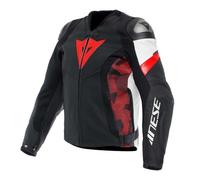 Dainese Avro 5 Giacca in pelle moto, nero-bianco-rosso, taglia 52