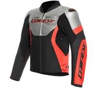 Dainese Racing 5 Giacca in pelle da moto, nero-rosso-argento, taglia 54 per maschi