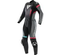 Dainese Fulminea Tuta in pelle da moto 2 pezzi da donna, nero-rosa-blu, taglia 44 per donne