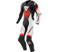 Dainese Laguna Seca 6 1- Pezzo Tuta in pelle da moto, nero-bianco-rosso, taglia 48 per maschi