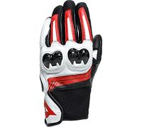 Dainese - Mig 3 Unisex Leather Gloves, Guanti Moto in Pelle per Uomo e Donna, Compatibilità Touchscreen, Palmo Rinforzato e Protezioni in TPU sulle Nocche, Traspiranti, Nero/Bianco/Rosso