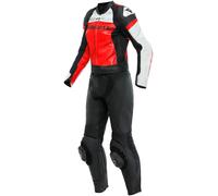 Dainese Mirage Tuta in pelle da moto da donna in due pezzi, nero-bianco-rosso, taglia 42 per donne