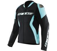 Dainese Racing 5 Giacca in pelle da moto da donna, nero/azzurro chiaro, Taglia 38