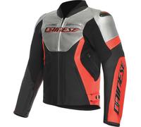 Dainese Racing 5 Giacca in pelle da moto, nero/argento/rosso, Taglia 48