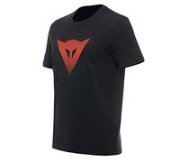 Dainese T-Shirt Logo, Maglietta Maniche Corte 100% Cotone, Uomo, Nero/Rosso Fluo, S