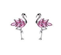 Dainty Flamingo Love Heart Bird Orecchini per donne ragazze S925 Sterling Silver Cubic Zirconia Small Studs San Valentino per gli amanti della fidanzata, cristallo, zirconia cubica