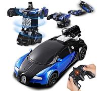 Daioller Auto telecomandata per bambini, giocattolo robot convertibile con rotazione a 360 gradi, robot per bambini con nebulizzazione, ragazzi dai 5,6,7,8 anni (blu)