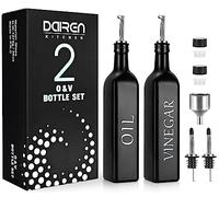 DaiRen Kitchen 500ML Set di Bottiglie per Olio e Aceto in Vetro, Dispenser per Olio d'Oliva con Supporto Caddy e Beccuccio in Acciaio Inox, Nero, Set di 2 Pezzi