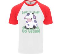 Dairy Is Scary Go Vegan Divertente Uomo S/S Baseball T-Shirt