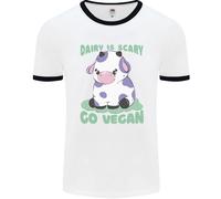 Dairy Is Scary Go Vegan Funny Uomo Ringer T-Shirt