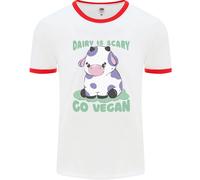 Dairy Is Scary Go Vegan Funny Uomo Ringer T-Shirt