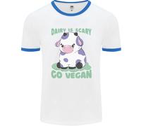 Dairy Is Scary Go Vegan Funny Uomo Ringer T-Shirt