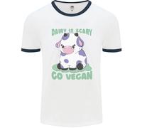 Dairy Is Scary Go Vegan Funny Uomo Ringer T-Shirt
