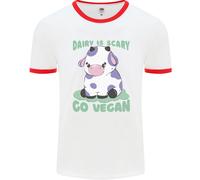 Dairy Is Scary Go Vegan Funny Uomo Ringer T-Shirt
