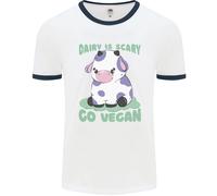 Dairy Is Scary Go Vegan Funny Uomo Ringer T-Shirt